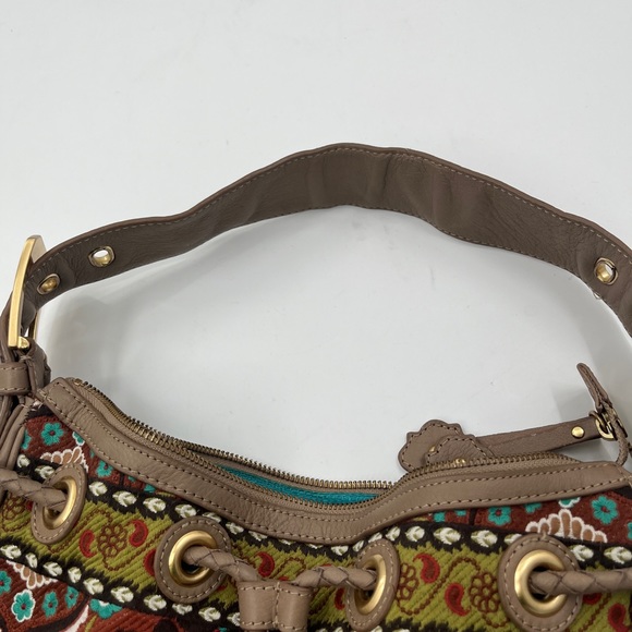 Isabella Fiore Embroidered Tan Leather Boho Hobo Shoulder Strap Purse - Picture 9 of 16